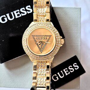 Guess Women's Gold Swarovski Crystals Dress Watch